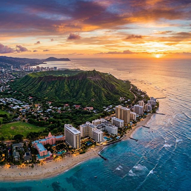 Diamond Head and Waikiki Beach, Hawaii