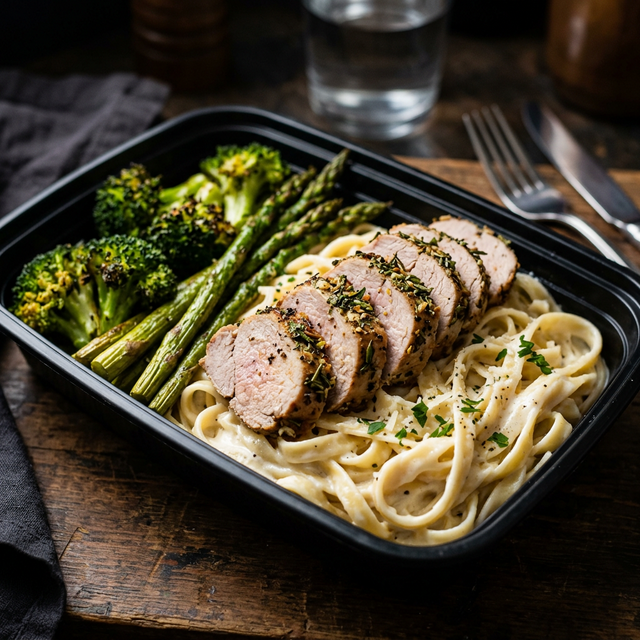 Herb Crusted Pork Tenderloin Alfredo